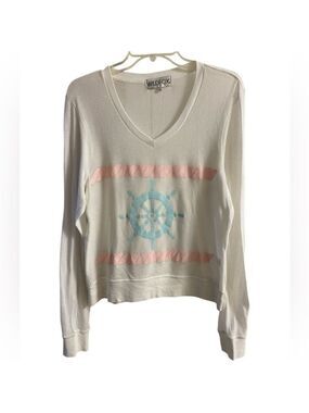Wildfox White Sailor V Neck Pullover Sweater Medium
